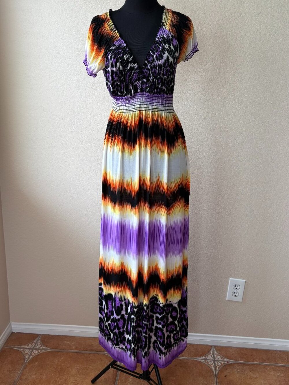 Lapogee Maxi Dress Womens L Purple Orange Animal Print Boho Resort Vacation